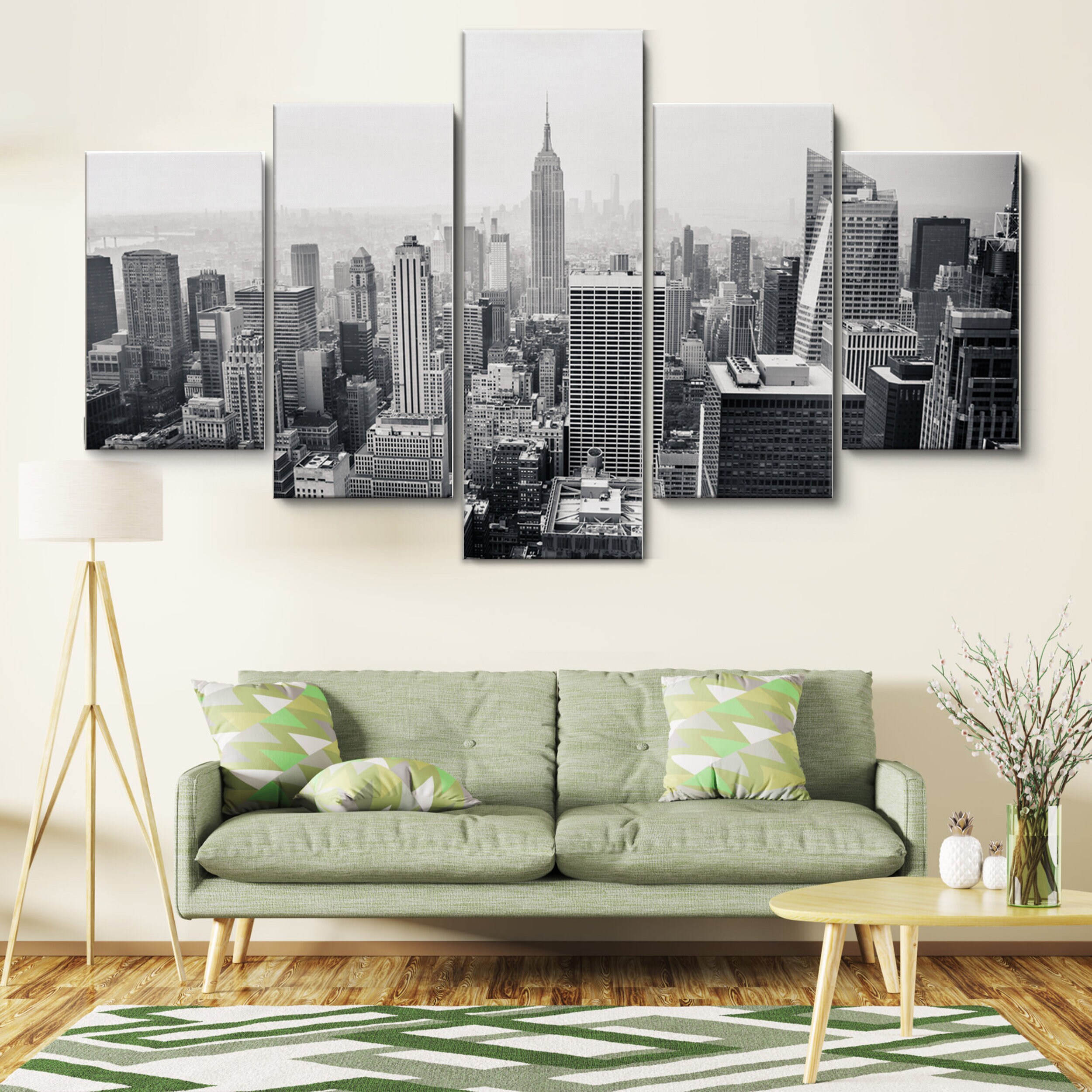Black and White New York City 5 Piece Canvas Wall Art, Large Framed ...