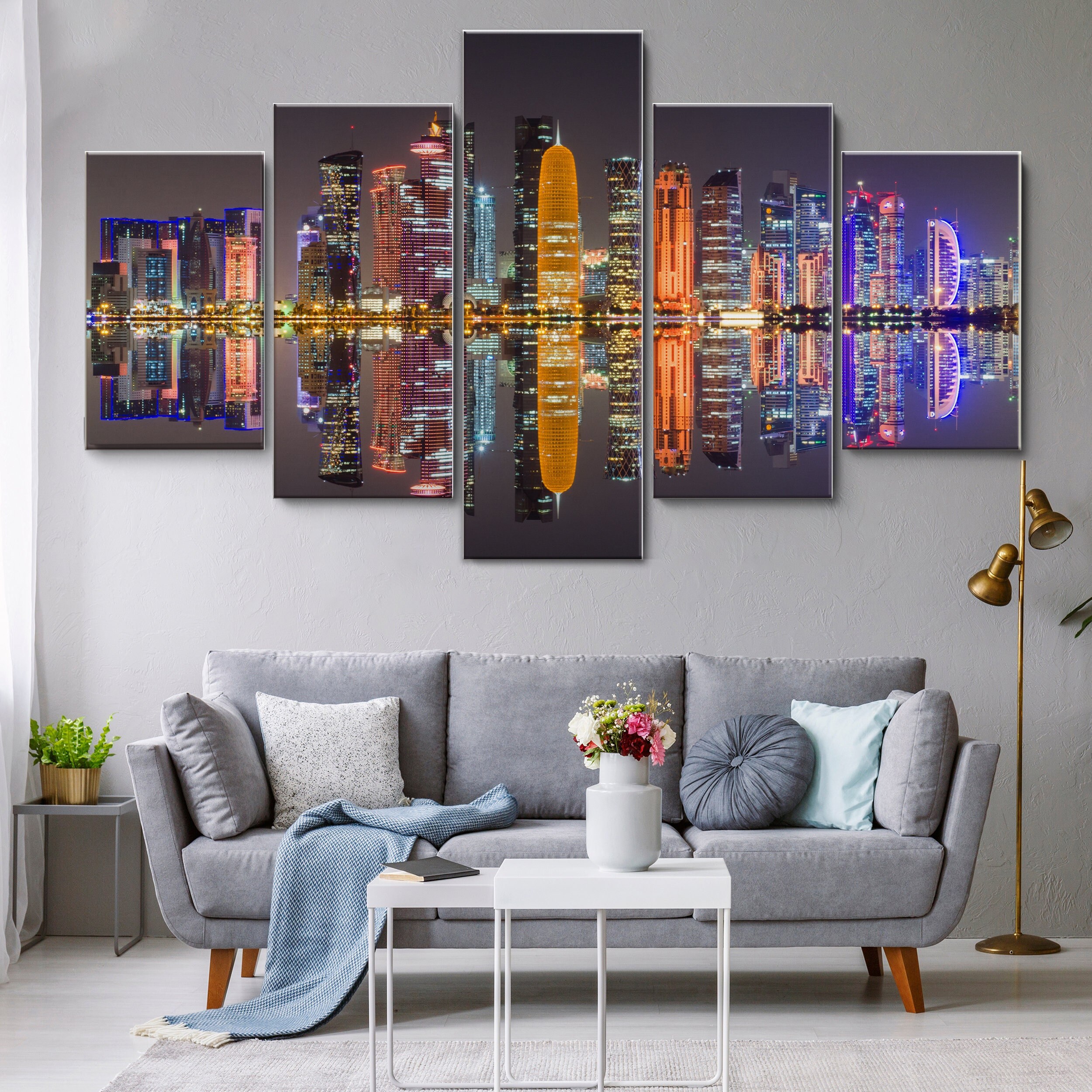 Dubai UAE Skyline 5 Piece Canvas Wall Art, Large Framed Wall Art, Extra