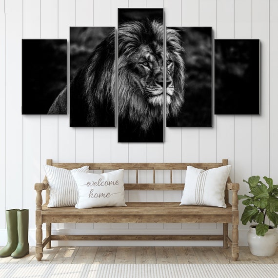 Black and White Old Lion 5 Piece Canvas Wall Art Large Framed Etsy