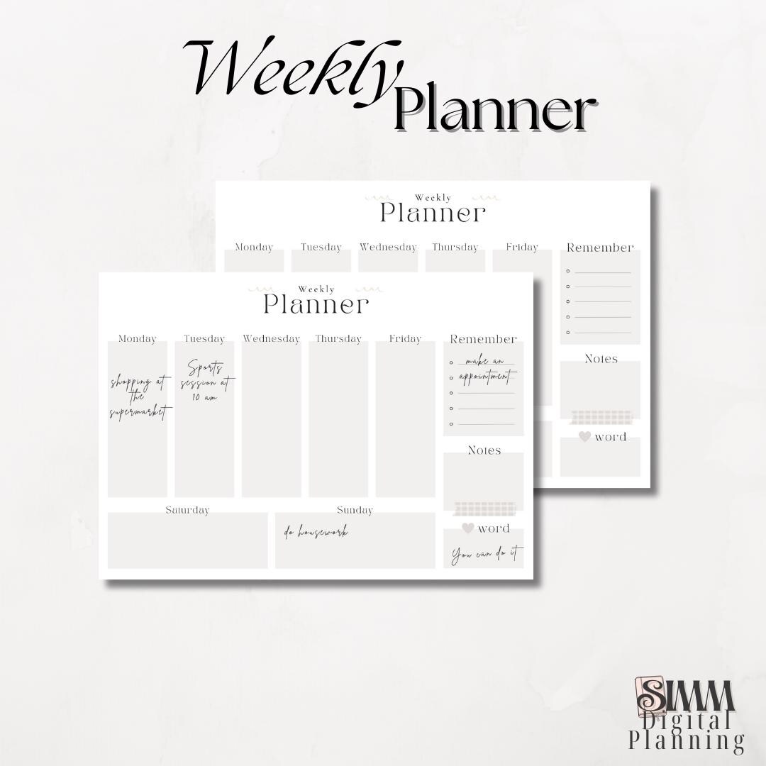 Weekly Planner Printable | Minimalist Design | A4 & US Letter | Bonus ...
