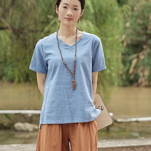 Summer cotton blouse Short sleeves Tops casual loose tops linen t-shirts tops spring plus blouses boho tops customized plus size clothing