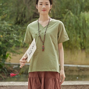 Summer cotton blouse Short sleeves Tops casual loose tops linen t-shirts tops spring plus blouses boho tops customized plus size clothing