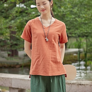 Summer cotton blouse Short sleeves Tops casual loose tops linen t-shirts tops spring plus blouses boho tops customized plus size clothing