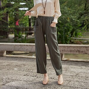 Elastic Waist Pant Cotton Pants Loose Maxi Pant Custom Plus Pant linen pant side pockets spring long trousers Summer Full Pant Soft Homewear