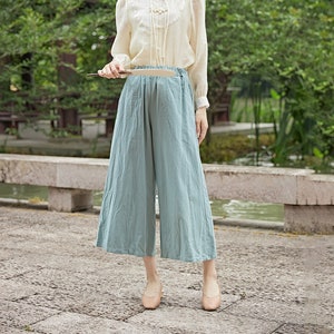 Cropped broek met elastische taille Losse katoenen broek Custom Plus-broek linnen broek met zijzakken lente broek Zomer midi-broek zachte homewear