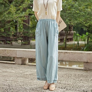 Women Summer Pant Elastic Waist Cotton Pants Soft  Loose Pant Maxi Trousers Wide Leg Pant Customized Plus Size Pants Linen Pant