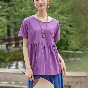 Summer cotton blouse Short sleeves Tops casual loose tops linen t-shirts tops spring plus blouses boho tops customized plus size clothing