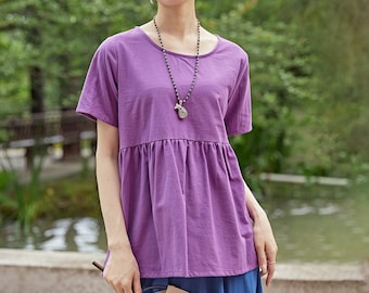 Summer cotton blouse Short sleeves Tops casual loose tops linen t-shirts tops spring plus blouses boho tops customized plus size clothing