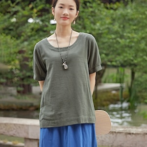 Summer cotton blouse Short sleeves Tops casual loose tops linen t-shirts tops spring plus blouses boho tops customized plus size clothing