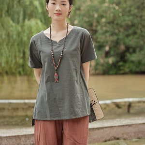 Summer cotton blouse Short sleeves Tops casual loose tops linen t-shirts tops spring plus blouses boho tops customized plus size clothing