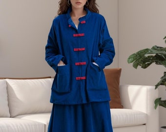 Thick Cotton Corduroy Blouse Soft Warm Shirt Long Sleeve Tops Coat Custom clothes Plus Size Blouse Spring Blouse Winter Blouse Fall Jacket