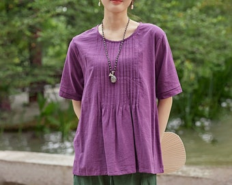 Summer cotton blouse Short sleeves Tops casual loose tops linen t-shirts tops spring plus blouses boho tops customized plus size clothing