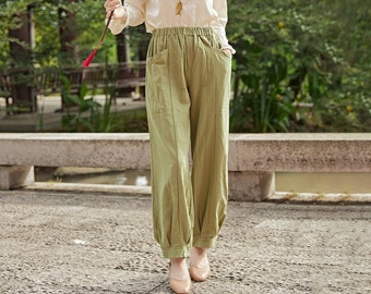 Elastic Waist Pant Cotton Pants Loose Maxi Pant Custom Plus Pant linen pant side pockets spring long trousers Summer Full Pant Soft Homewear