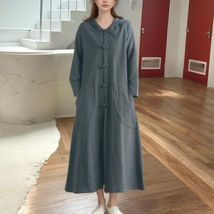 Winter Hooded Coat Dress Heavier Dress Cardigan Fall Dress Warm Dress Thicker Cotton Dress Long Sleeves Outwear Dress ( Custom Plus Size)