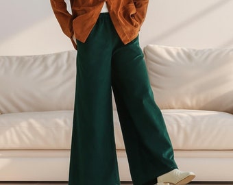 Pantalón de pana de algodón, pantalones de cintura elástica, pantalones gruesos de invierno para mujer, pantalones largos sueltos, pantalones de pierna ancha, pantalones personalizados de talla grande, pantalones de primavera y otoño.