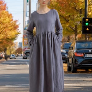 Winter Dress Heavier Fabric Dress Fall Dress Warm Dress Thicker Cotton Dress Long Sleeves Outwear Dress Size XS to 6XL ( Custom Plus Size)