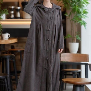 Winter Hooded Coat Dress Heavier Dress Cardigan Fall Dress Warm Dress Thicker Cotton Dress Long Sleeves Outwear Dress ( Custom Plus Size)