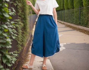 Elastic Waist Cropped Pants Cotton Loose Pants Custom Plus Pant linen pant side with pockets spring trousers Summer Midi Pant Soft Homewear