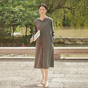 Winter Hooded Coat Dress Heavier Dress Cardigan Fall Dress Warm Dress Thicker Cotton Dress Long Sleeves Outwear Dress ( Custom Plus Size)