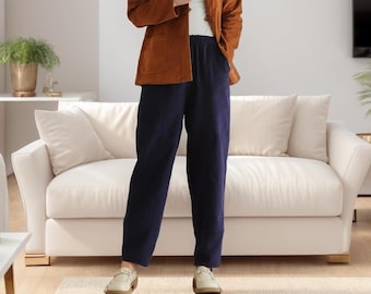 Pantalón de pana de algodón, pantalones de cintura elástica, pantalones gruesos de invierno para mujer, pantalones largos sueltos, pantalones de pierna ancha, pantalones personalizados de talla grande, pantalones de primavera y otoño.