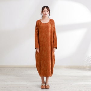 Winter Dress Heavier Jacquard Fabric Maxi Dress Fall Dress Warm Dress Thicker Cotton Dress Long Sleeves Dress XS to 6XL ( Custom Plus Size)