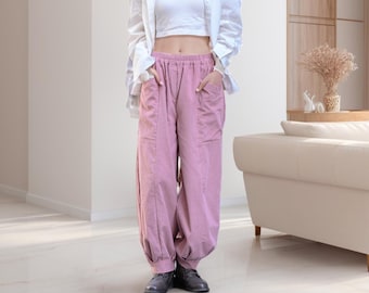 Pantalón de pana de algodón, pantalones de cintura elástica, pantalones gruesos de invierno para mujer, pantalones largos sueltos, pantalones de pierna ancha, pantalones personalizados de talla grande, pantalones de primavera y otoño.