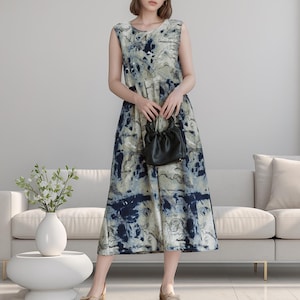 Women Summer Dress Printed Cotton Dress Midi Dress Loose Dress Custom Plus Size Dress Linen Dress Soft Loungewear Homewear Sundress Tunics