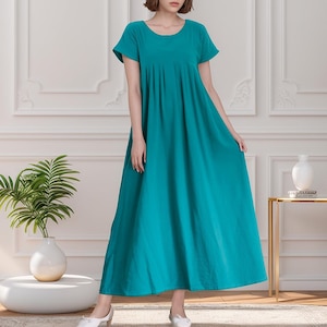 Summer Loose Dress Short Sleeves Dress Cotton Dress Maxi Dress Customized Plus Dress Linen Spring Dress Casual High Waist Robes Tunics