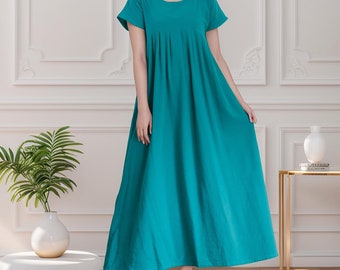 Summer Loose Dress Short Sleeves Dress Cotton Dress Maxi Dress Customized Plus Dress Loose Spring Dress Casual High Waist Robes Tunics