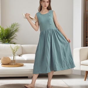 Summer Dress Cotton Dress Sleeveless Dress Midi Dress Customized Plus Size Clothes Shirt Dress Tunics Loose Sundress Soft Homewear Sundress