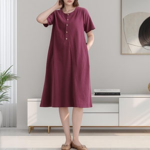 Women Summer Dress Cotton Dress Customized Dress Short Sleeves Dress Knee Dress Plus Size Dress Soft Dress Linen Loose Dress Tunics
