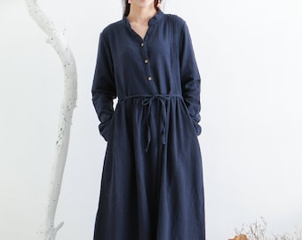 Clearance Spring Thicker Cotton Dress Casual Loose Soft Dresses Long sleeves Midi Dress