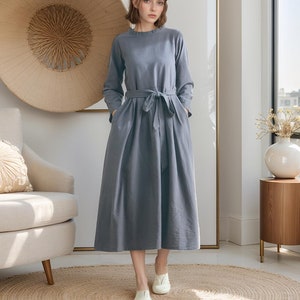 Winter Dress Heavier Fabric Dress Fall Dress Warm Dress Thicker Cotton Dress Long Sleeves Outwear Dress Size XS to 6XL ( Custom Plus Size)