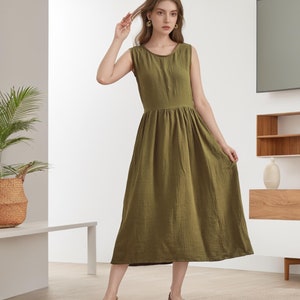 Summer Dress Cotton Dress Sleeveless Dress Midi Dress Customized Plus Size Clothes Shirt Dress Tunics Loose Sundress Soft Homewear Sundress
