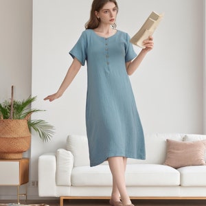 Summer Dress Cotton Dress Short Sleeve Dress Midi Dress Customized Plus Size Clothes  Shirt Dress Tunics Loose Sundress Soft Homewear