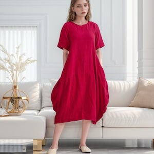 Summer Dress Cotton Dress Short Sleeve Dress Midi Dress Customized Plus Size Clothes Shift A-line Dress Tunics Loose Sundress Soft Homewear