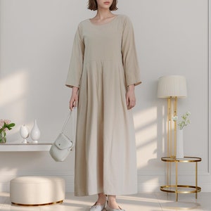 Nine Point Sleeves Dress Cotton Dress Maxi Dress Customized Dress Pockets Dress Plus Dress Linen Spring Fall Dress  Loose Soft Robes Tunics