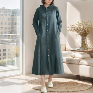 Winter Hooded Coat Dress Heavier Dress Cardigan Fall Dress Warm Dress Thicker Cotton Dress Long Sleeves Outwear Dress ( Custom Plus Size)