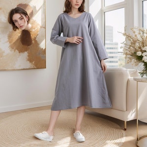 Winter Dress Heavier Fabric Dress Fall Dress Warm Dress Thicker Cotton Dress Long Sleeves Outwear Dress Size XS to 6XL ( Custom Plus Size)