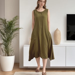 Summer Dress Cotton Dress Sleeveless Dress Midi Dress Customized Plus Size Clothes Shirt Dress Tunics Loose Sundress Soft Homewear Sundress