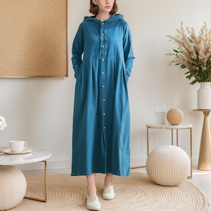Winter Hooded Coat Dress Heavier Dress Cardigan Fall Dress Warm Dress Thicker Cotton Dress Long Sleeves Outwear Dress ( Custom Plus Size)