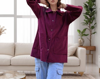Thick Cotton Corduroy Blouse Soft Warm Shirt Long Sleeve Tops Coat Custom clothes Plus Size Blouse Spring Blouse Winter Blouse Fall Jacket