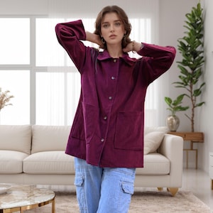 Thick Cotton Corduroy Blouse Soft Warm Shirt Long Sleeve Tops Coat Custom clothes Plus Size Blouse Spring Blouse Winter Blouse Fall Jacket