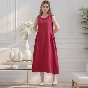 Summer Dress Cotton Dress Sleeveless Dress Midi Dress Customized Plus Size Clothes Shirt Dress Tunics Loose Sundress Soft Homewear Sundress