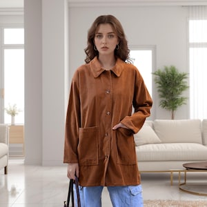 Thick Cotton Corduroy Blouse Soft Warm Shirt Long Sleeve Tops Coat Custom clothes Plus Size Blouse Spring Blouse Winter Blouse Fall Jacket