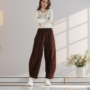 Cotton Corduroy Pant Elastic waist pants Thick Winter pants for women Loose long pants wide leg trousers Custom plus pants Spring Fall Pant