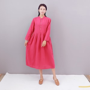 Vestido de algodón de primavera y verano en liquidación, informal, suelto, suave, de manga larga, midi.