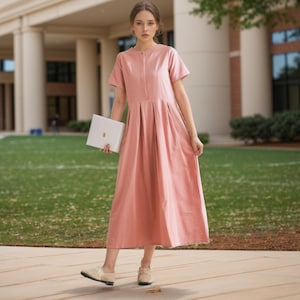 Summer Dress Cotton Dress Casual Loose Tunics Half Sleeves Midi Dress Custom Plus Size Dress Linen A-line Dress Soft Loungewear Homewear