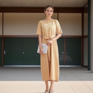 Summer Dress Cotton Dress Casual Loose Tunics Half Sleeves Midi Dress Custom Plus Size Dress Linen A-line Dress Soft Loungewear Homewear
