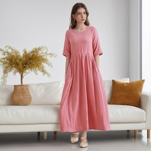 Summer Dress Cotton Dress Short Half-Sleeves Midi Dress Customized Plus Size Clothes  Shirt Dress Tunics Loose Sundress Soft Homewear